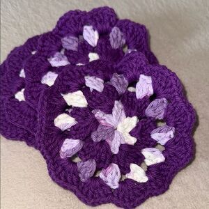Handmade Crochet coasters set of 4 Purple and White Crochet Coasters